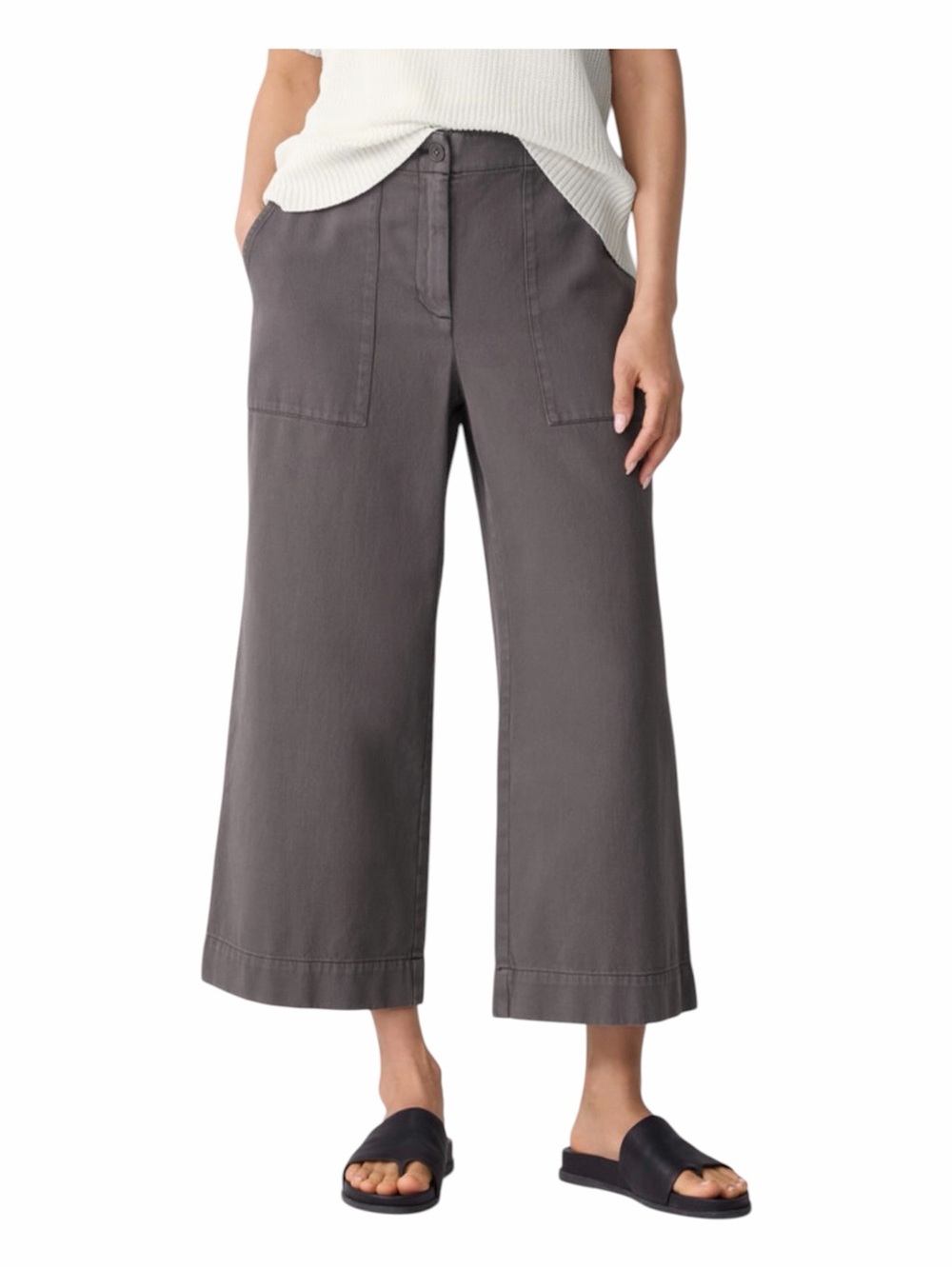 Eileen Fisher Garment-Dyed Utility Organic Cotton Wide-Leg Crop Pants in Rye